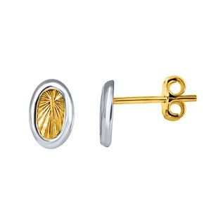 Oval Sparkling Two-Tone Studs Earrings In Silver